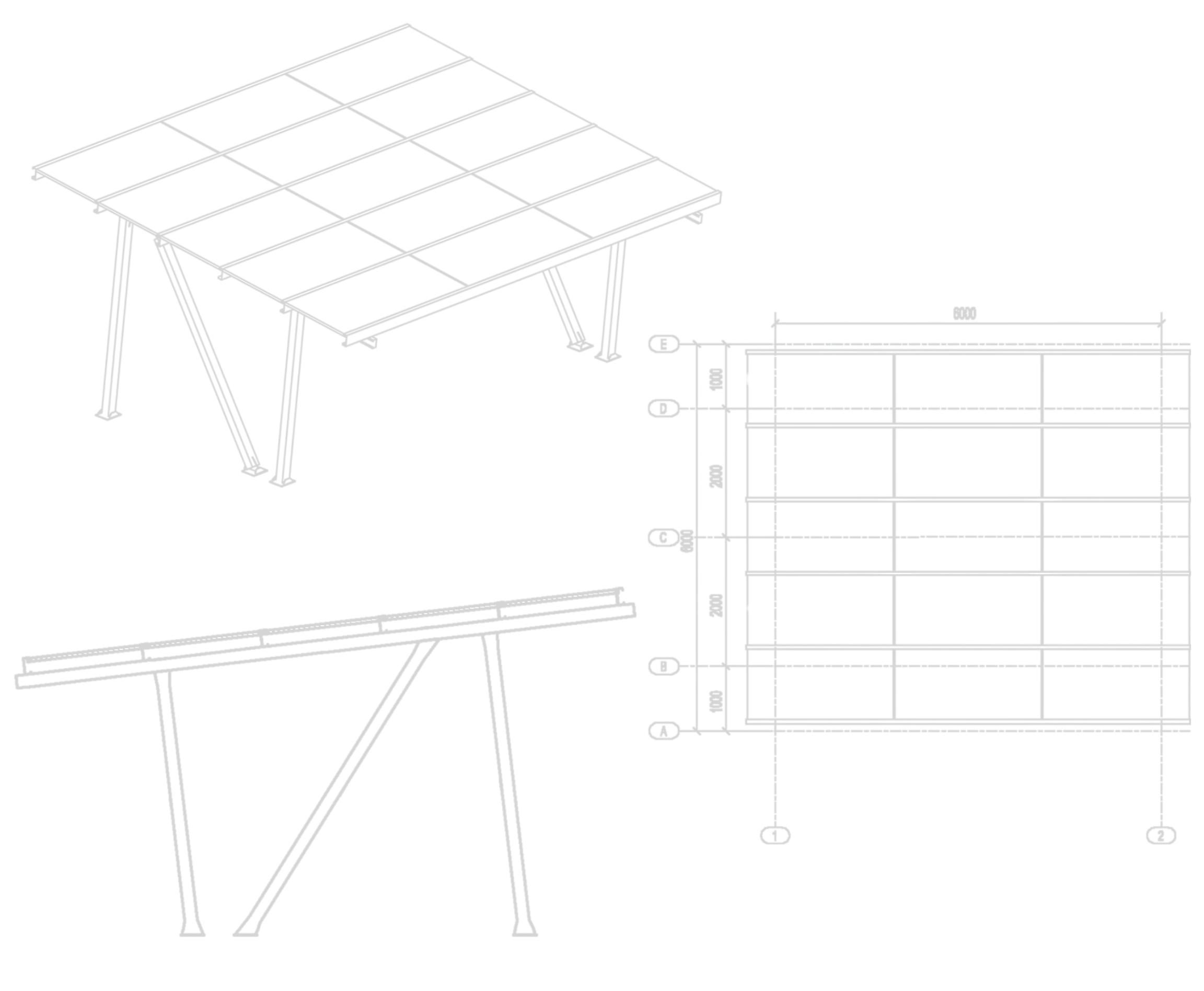 Güneş enerjili carport'un teknik çizimi